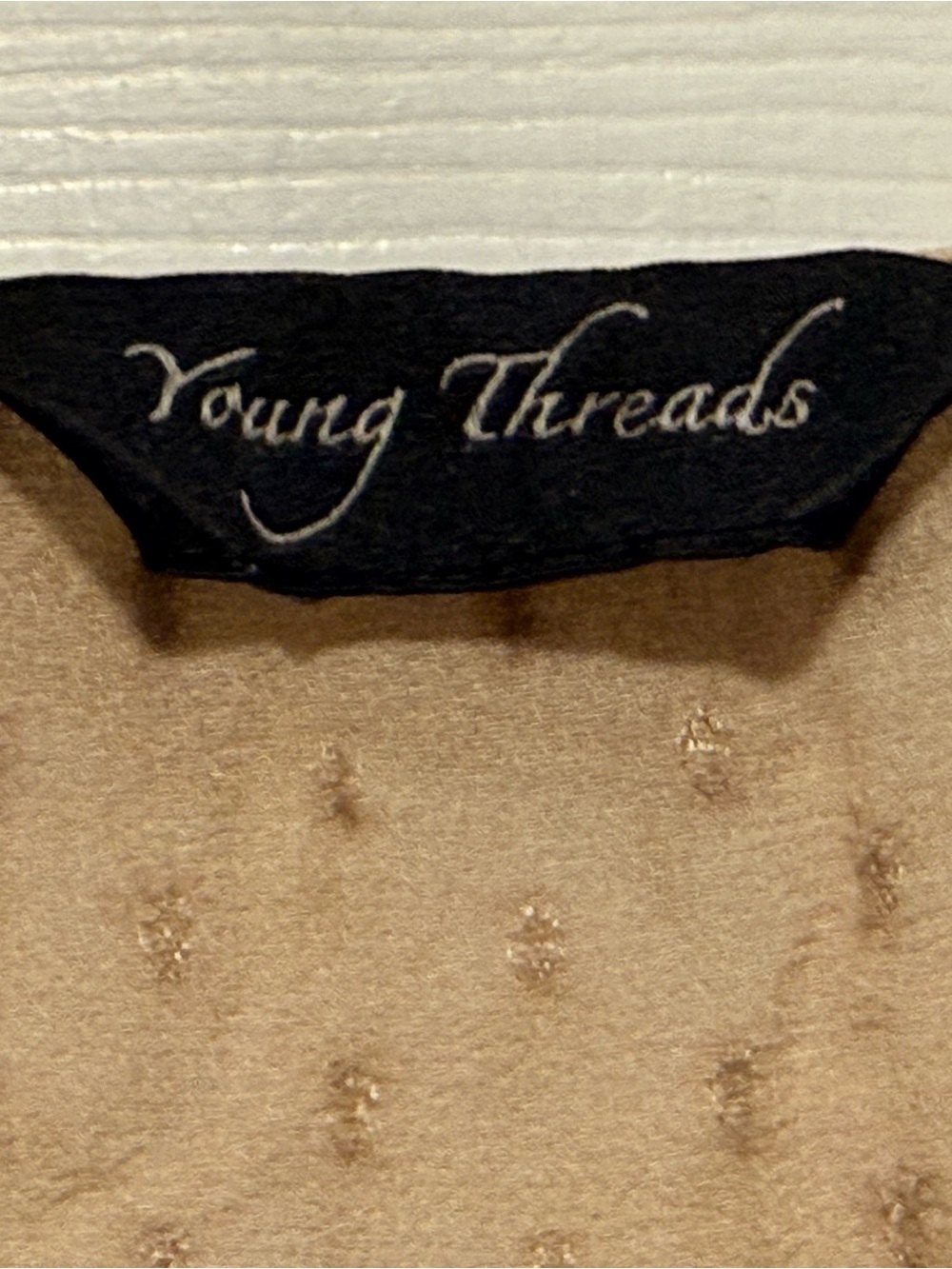 Vintage-Inspired Ruffled Button Front Blouse in Tan by Young Threads - Picture 3 of 9